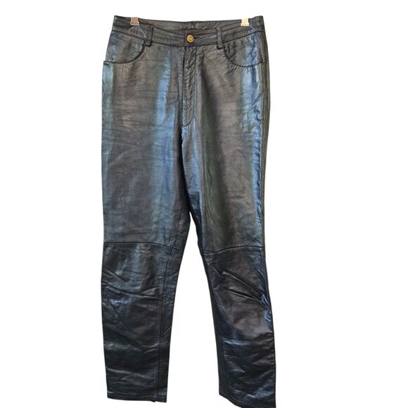 ST. JOHN Collection Shiny Gray Genuine Leather Pants Size 4 - Picture 1 of 10
